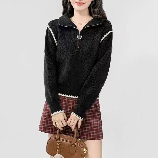 Damen modischer Pullover mit Stehkragen und übergroßen Ärmeln Drune