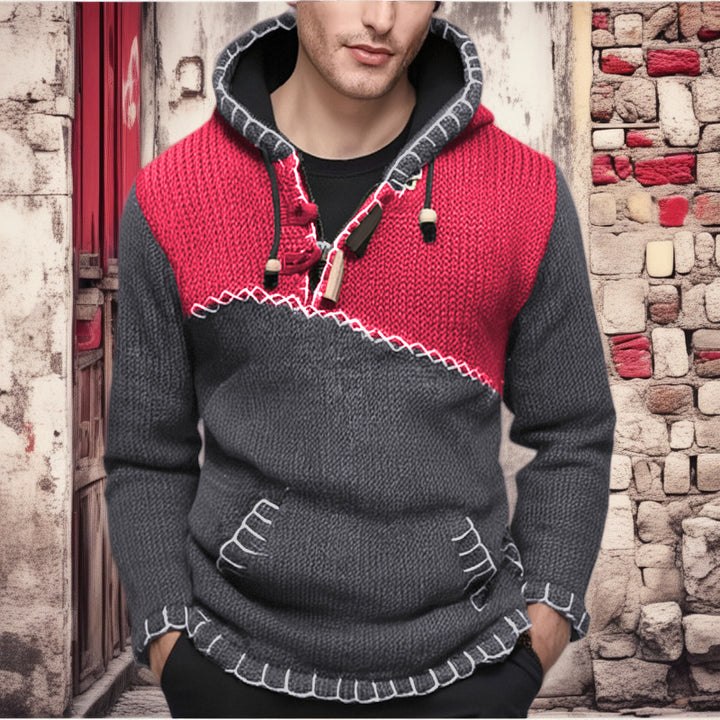 Herren Kapuzenpullover mit einzigartigem Zickzackmuster und hochwertiger Strickstruktur Drune