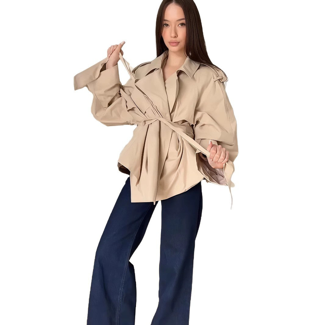 Damen modische Überwurfjacke mit eleganten Raffungen Drune