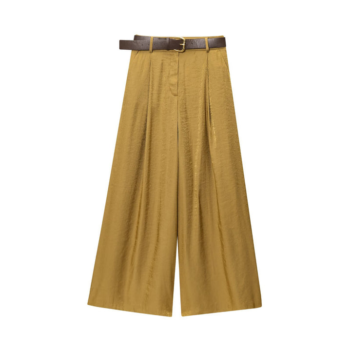 Damen weite Palazzo-Hose mit elegantem Gürtel und seitlichem Schlitz Drune