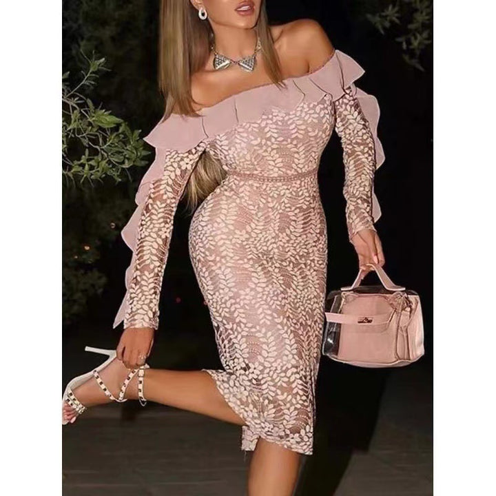Damen Off-Shoulder Spitzenkleid mit Rüschendetails und figurbetontem Schnitt Drune