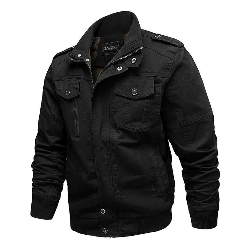 Herren nan verstärkte Canvas-Fliegerjacke mit Schulterklappen, Klappbrusttaschen und elastischem Bund Drune