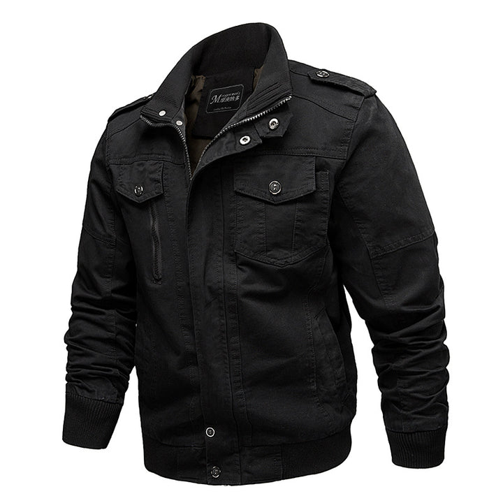 Herren nan verstärkte Canvas-Fliegerjacke mit Schulterklappen, Klappbrusttaschen und elastischem Bund Drune