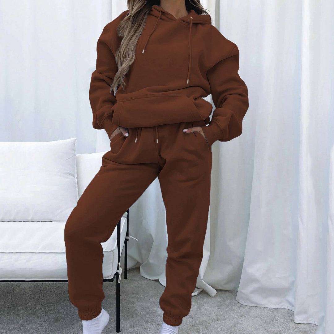 Damen nan Cropped Kapuzenjacke und High-Waist Jogginghose Set aus French Terry mit elastischem Bund Drune