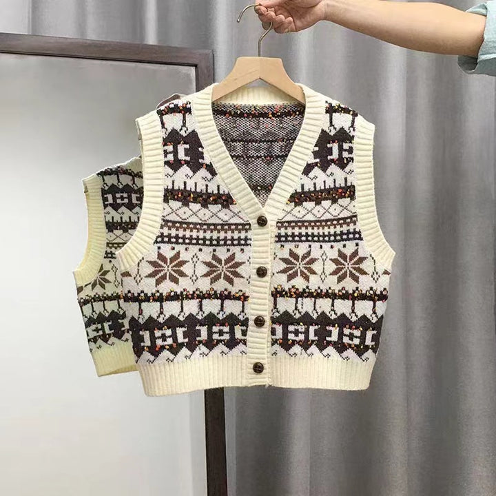 Damen Strickweste mit schickem Norweger-Muster und Knopfverschluss Drune