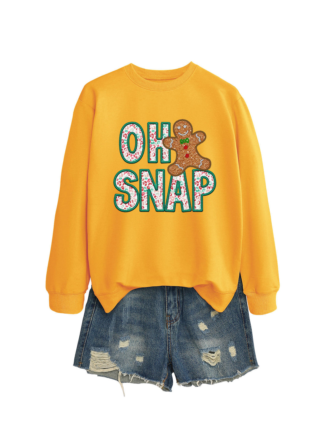Damen Sweatshirt mit lustigem Lebkuchenmann-Motiv und funkelndem Schriftzug Drune