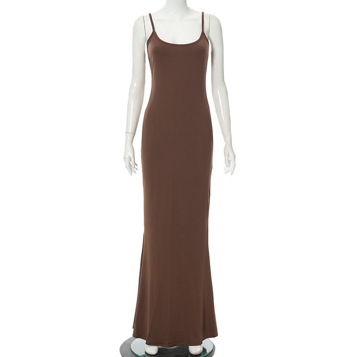 Damen Elegantes Maxikleid mit Spaghettiträgern und fließendem Schnitt Drune