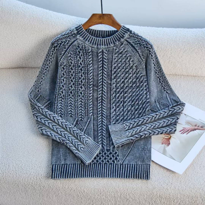 Damen modischer Pullover mit strukturiertem Zopf-Design und Rundhalsausschnitt Drune