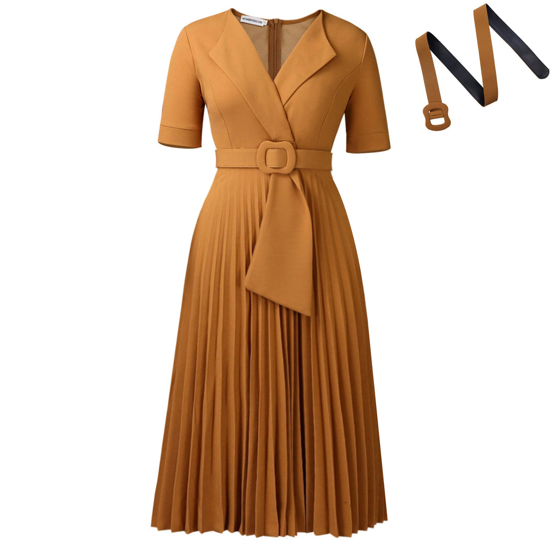 Damen Plissee Kleid mit tailliertem Blazer-Oberteil und abnehmbarem Gürtel Drune