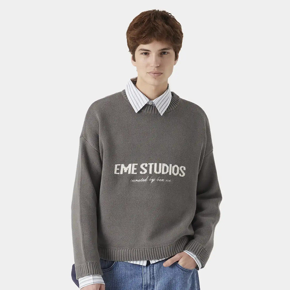 Damen lässiger Pullover aus weichem Strickmaterial mit kontrastierendem Schriftzug Drune