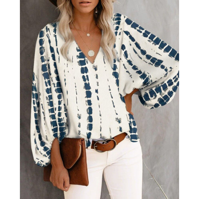Damen Modische Bluse mit weitem Arm und V-Ausschnitt Drune