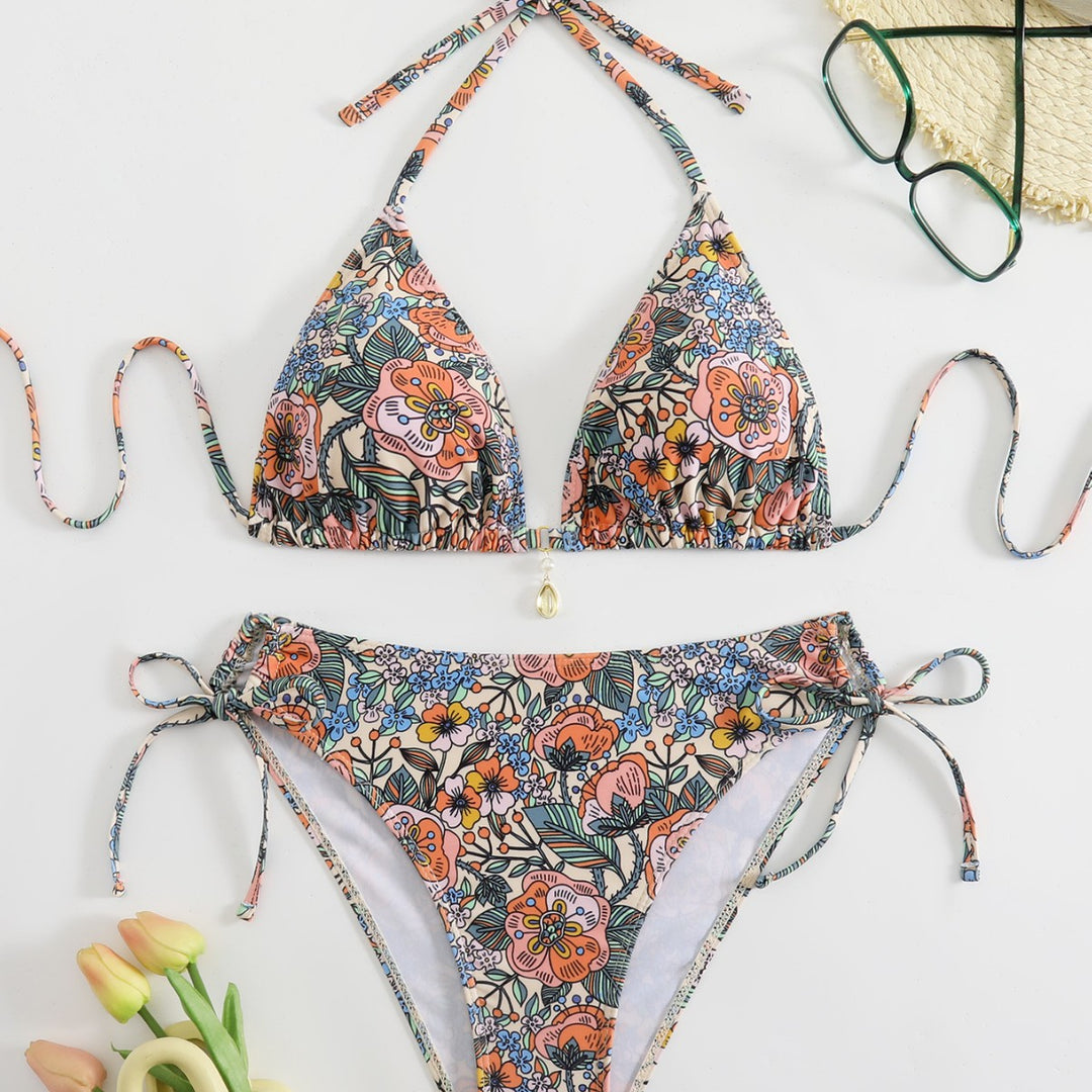 Damen Bikini-Set mit verspieltem Blumenmuster und verstellbaren Trägern Drune