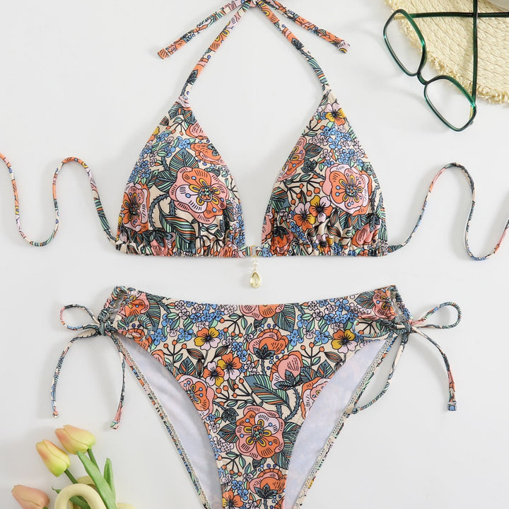 Damen Bikini-Set mit verspieltem Blumenmuster und verstellbaren Trägern Drune