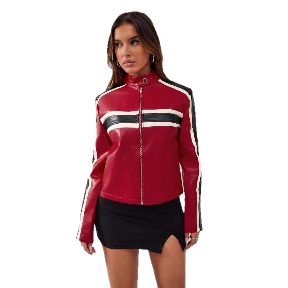 Damen Kunstlederjacke im sportlichen Retro-Design Drune
