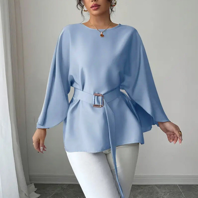 Damen Elegantes Oberteil mit weitem Schnitt und dekorativem Gürtel Drune