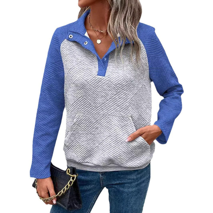 Damen modischer Stehkragen-Pullover mit strukturierter Oberfläche Drune
