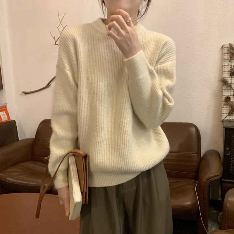 Damen Eleganter Feinstrickpullover mit hohem Kragen und lockerer Passform Drune