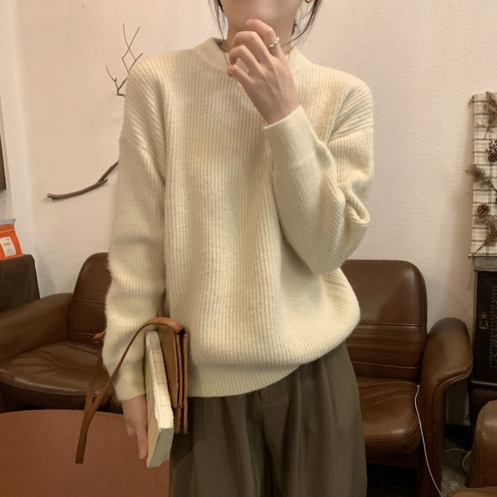 Damen Eleganter Feinstrickpullover mit hohem Kragen und lockerer Passform Drune