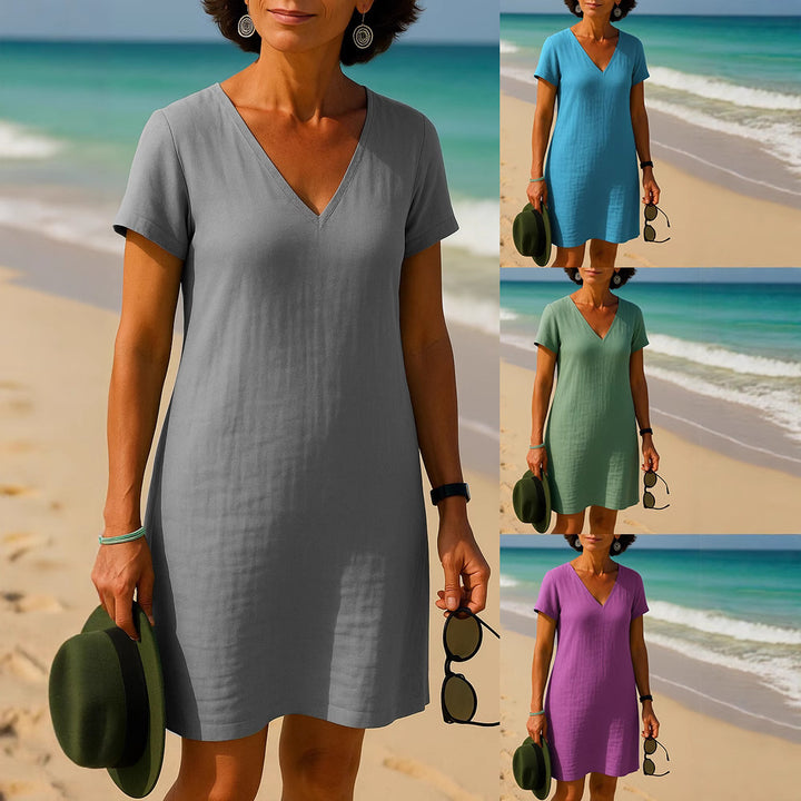 Damen Sommerliches V-Ausschnitt Kleid Drune