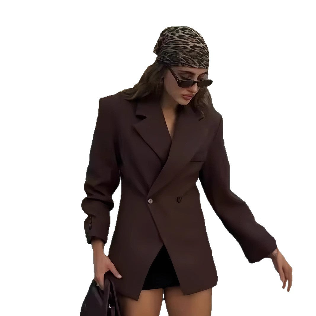 Damen Eleganter Doppelreiher-Blazer mit edlem Schnitt und hohem Kragen Drune