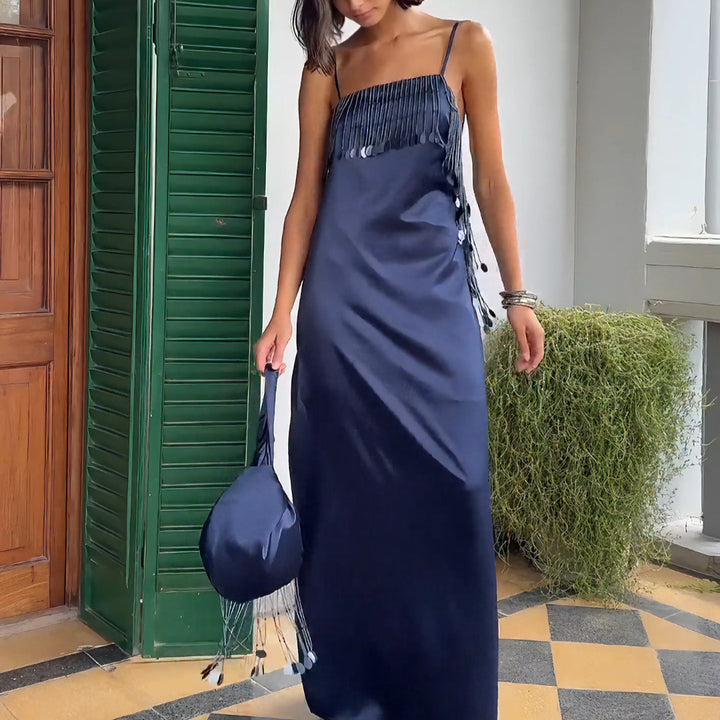 Damen Maxikleid mit schimmernden Pailletten und tranchierendem Saum Drune