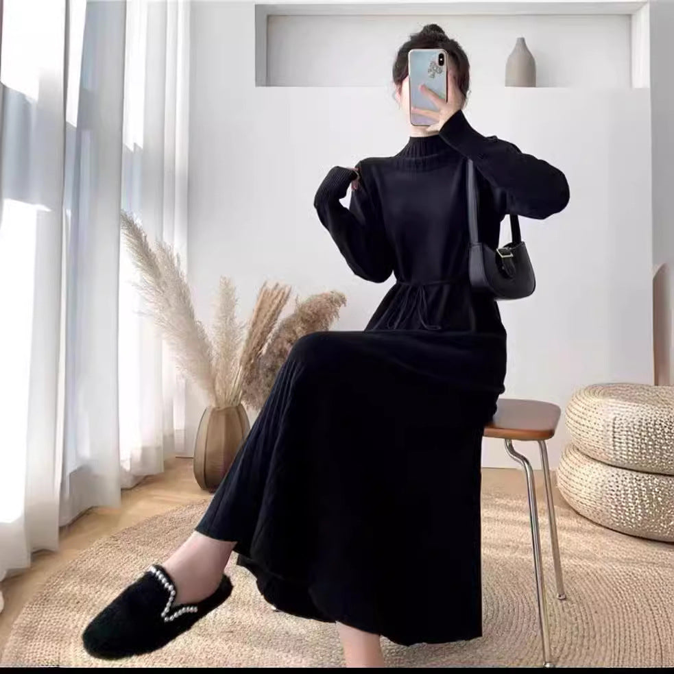 Damen Strickkleid mit Rippstruktur und Taillengürtel Drune