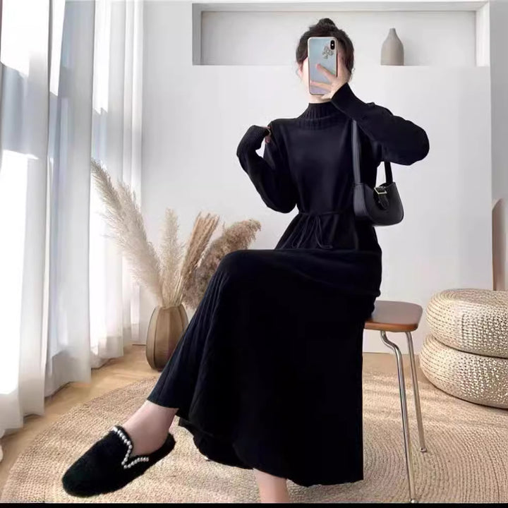 Damen Strickkleid mit Rippstruktur und Taillengürtel Drune
