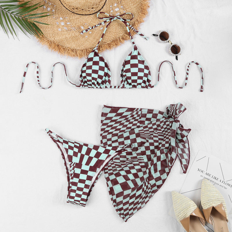 Damen Triangel-Bikini mit hochwertigem Bindeband und modischer Wickelrock-Optik Drune