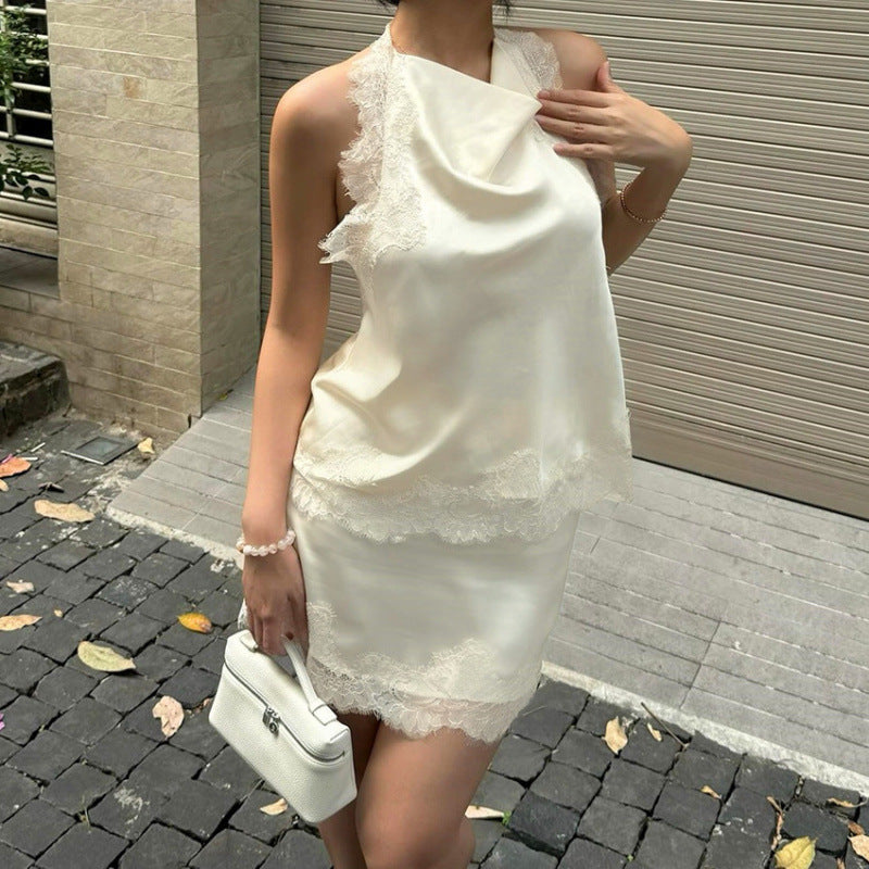 Damen Raffiniertes Abendkleid mit Spitze und fließendem Schnitt Drune