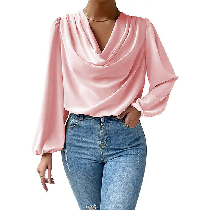 Damen Elegantes Langarm-Blusenoberteil mit Drapierung und weitem Schnitt Drune