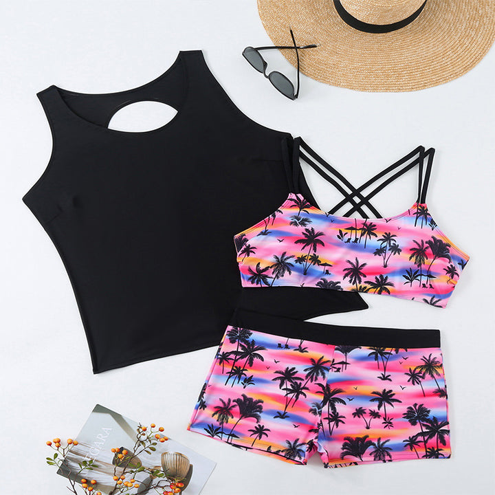 Damen Sportliches Bade-Set mit modischen Cut-Out und tropischem Motiv Drune