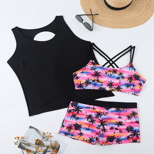 Damen Sportliches Bade-Set mit modischen Cut-Out und tropischem Motiv Drune
