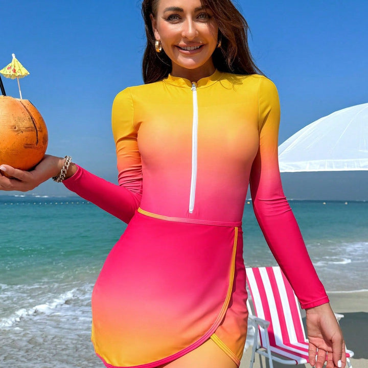 Damen sportlicher Rashguard mit Reißverschluss und elegantem Wickeldetail Drune