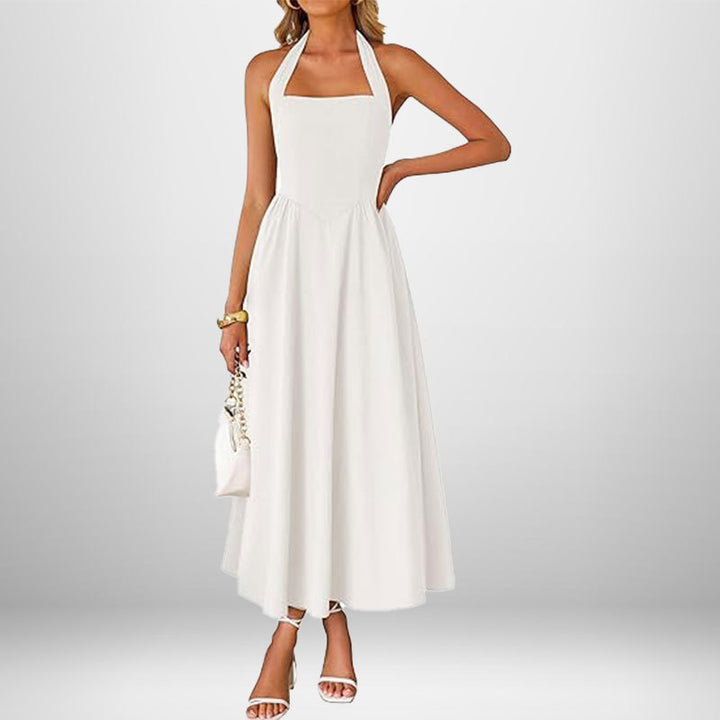 Damen Maxikleid mit Halterträgern und schwingendem Rock Drune