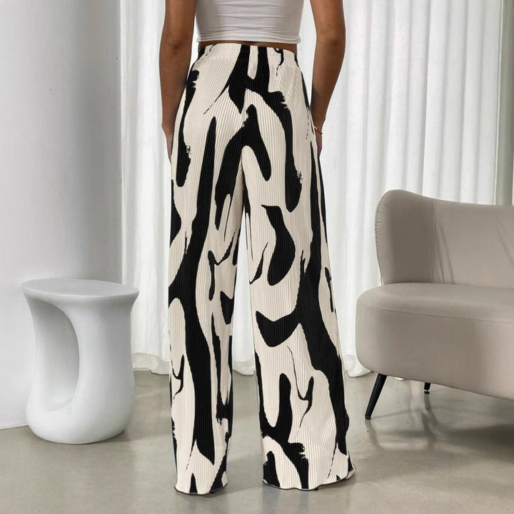 Damen weite Plisseehose mit elastischem Bund und modischem Muster Drune