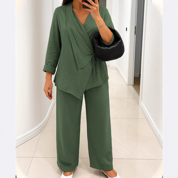 Damen lässiges Leinen-Hemd und Hose Set Drune