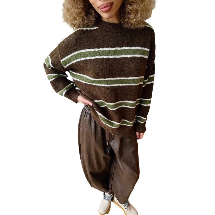 Damen Grob gestrickter Pullover mit ausgefallenem Streifenmuster Drune