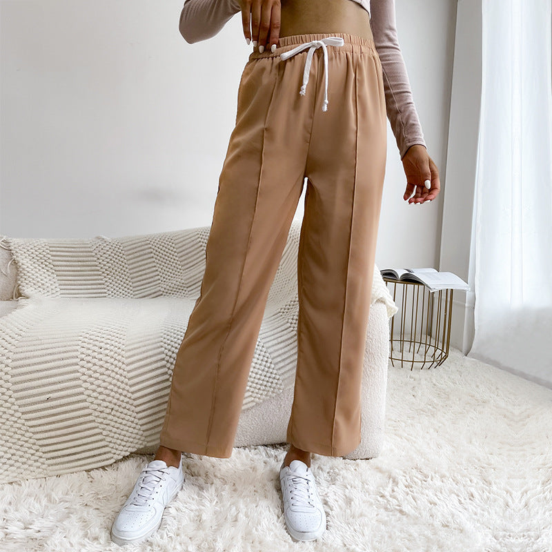 Damen lässige Sporthose mit hohem Bund und elastischem Taillenzug Drune