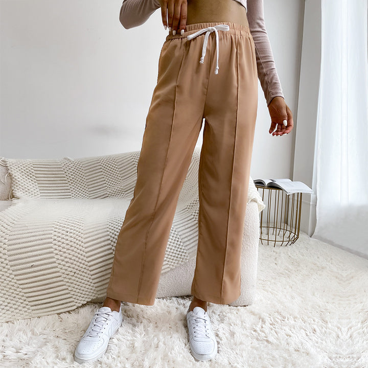 Damen lässige Sporthose mit hohem Bund und elastischem Taillenzug Drune