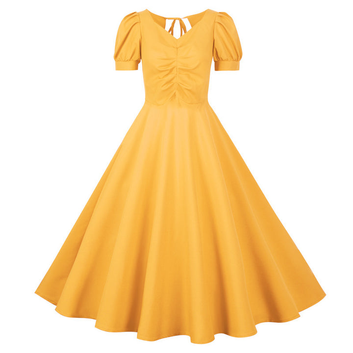Damen Swingkleid mit eleganter Raffung und kurzen Ärmeln Drune