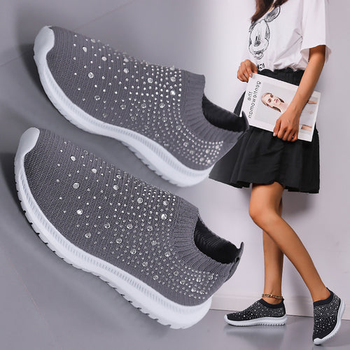 Damen Sneakers mit funkelnden Strass-Applikationen und elastischem Strick-Obermaterial Drune