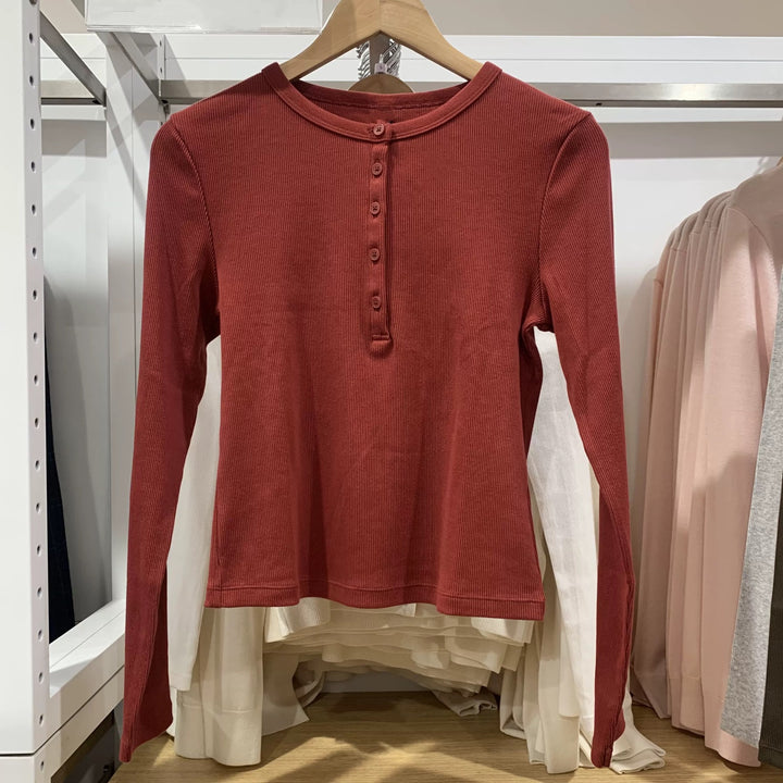 Damen Langarm-Henley-Shirt aus feiner Baumwollmischung Drune