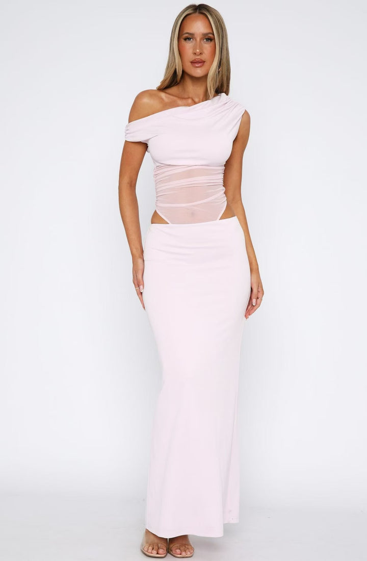 Damen Elegantes Maxikleid mit asymmetrischem Schnitt und transparenten Einsätzen Drune