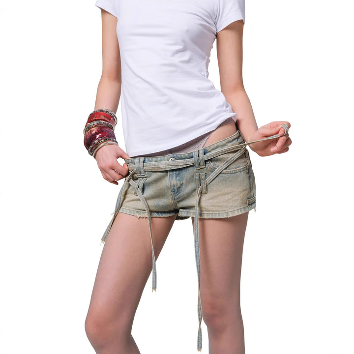 Damen Stylish Denim-Shorts mit verstellbarem Bund Drune