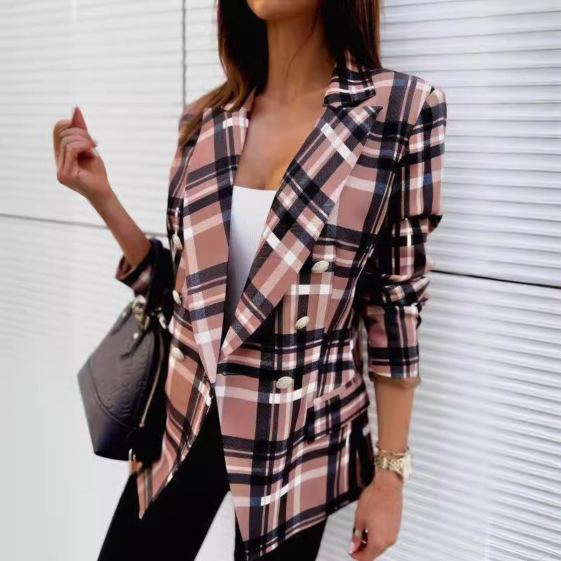 Damen Karierter Blazer mit doppelter Knopfleiste und schickem Schnitt Drune