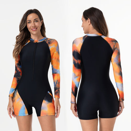 Damen Langarm-Surfuanzug mit buntem Kunstdesign Drune