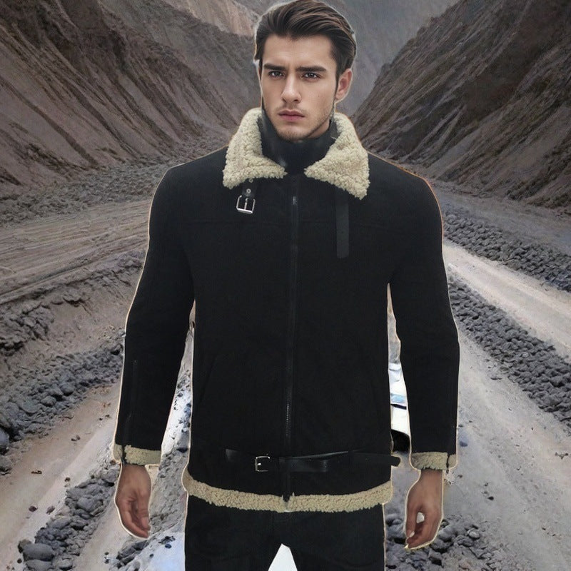 Herren Shearling-Lederjacke mit modernem Design und warmem Futter Drune