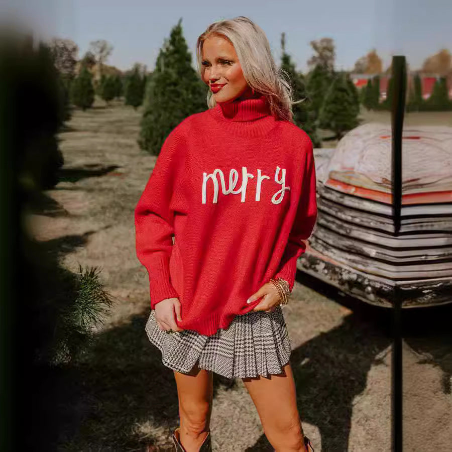 Damen Rollkragenpullover mit lustigem Weihnachtsmotiv Drune