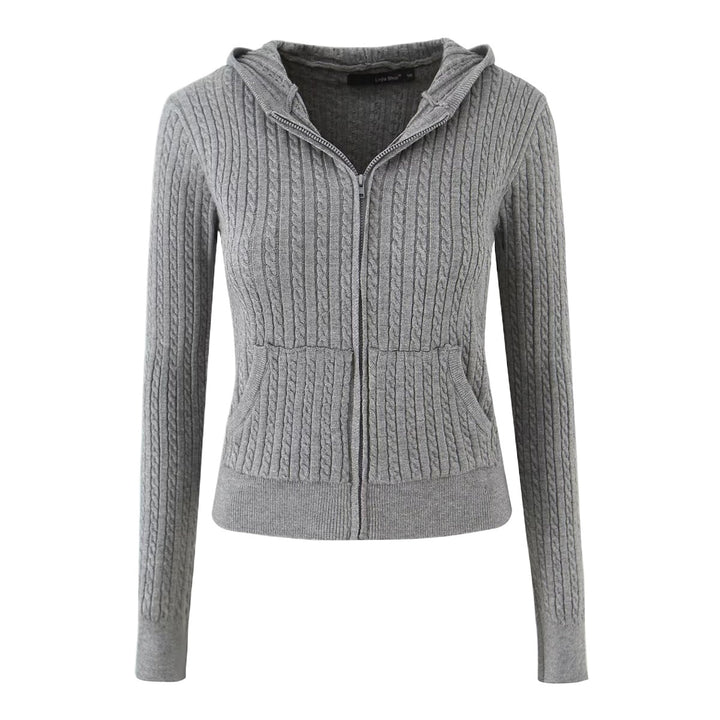 Damen modische Sweatjacke mit Struktur und integrierter Kapuze Drune