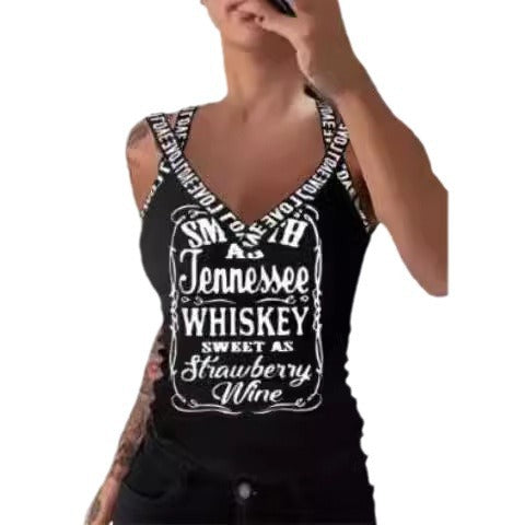 Damen Tanktop mit V-Ausschnitt und auffälligem Druck Drune